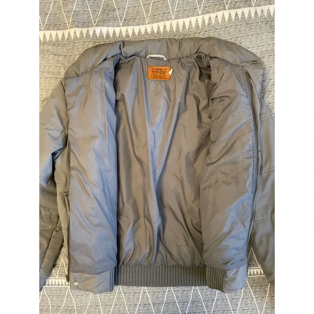Vintage Levi's‎ Puffer Bomber Jacket Gray Quilted Zip Utility Pockets Size M